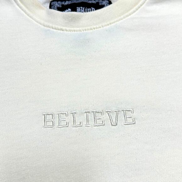 Blind Rooster Embroidered Believe Crewneck Sweatshirt Acid Washed Pullover Sz: L - Picture 7 of 8